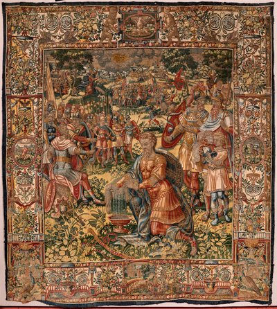 Museo Diocesano (Museo Diocesano). Tapiz flamenco. Bruselas. Taller François Geubels. Serie Historia de Gedeón. El milagro del vellón de lana (Prueba del vellón de lana). Seda y lana. Legado del obispo Vicente Roca de la Serna. Barroco. 1534-1571, yo de Maerten van Heemskerck