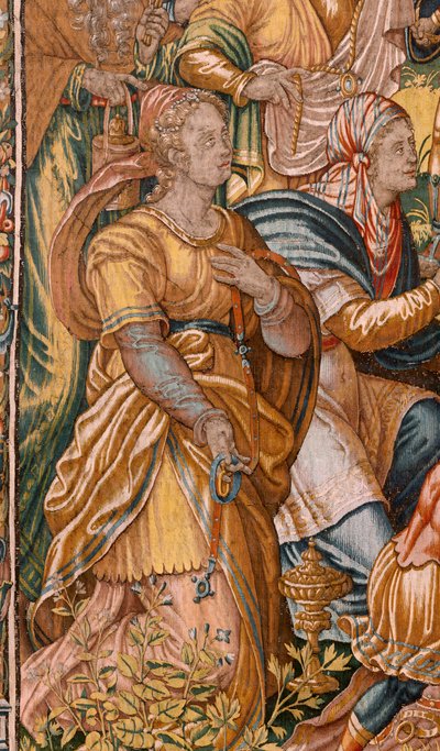 Museo Diocesano (Museo Diocesano). Tapiz flamenco. Bruselas. Taller François Geubels. Serie La Historia de Gedeón. Los israelitas entregan su parte del botín a Gedeón. Seda y lana. Legado de Bisho de Maerten van Heemskerck
