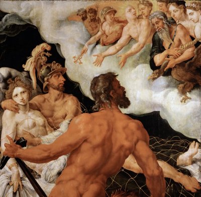 Marte y Venus atrapados en la red de Vulcano por Maarten Jacobsz van Heemskerck, c. 1540 de Maerten van Heemskerck