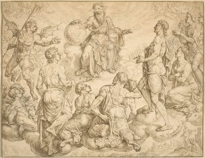 Satanás desafía a Dios a retirar su protección de Job de Maerten van Heemskerck