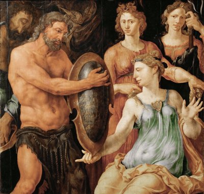 Vulcano entrega a Tetis el escudo de Aquiles de Maerten van Heemskerck
