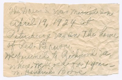 Nota manuscrita de Magdalene Hendricks Boozé, mediados del siglo XX de Magdalene Hendricks Boozé