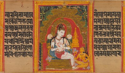 Bodhisattva Avalokiteshvara exponiendo el Dharma a un devoto, principios del siglo XII de Mahavihara Master