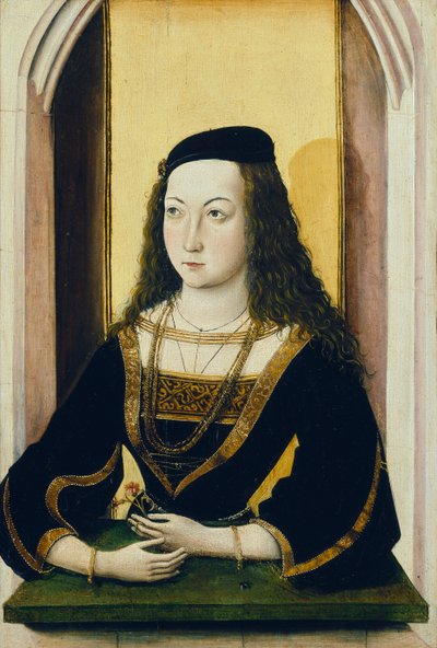 Retrato de una joven sosteniendo una flor, finales del siglo XV de Mair von Landshut