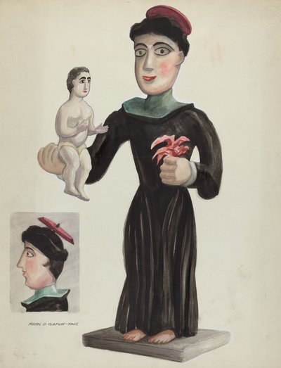 Santo tallado y pintado en madera (San Antonio) de Majel G. Claflin