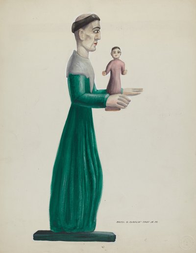Santo de madera tallada y pintada San José de Majel G. Claflin