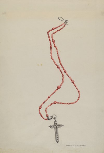 Cuentas de coral y crucifijo, c. 1937 de Majel G. Claflin