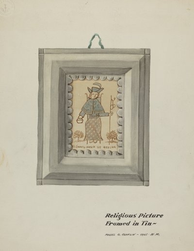 Santo Niño de Atocha Dibujado a Mano - Marco de Hojalata Hecho a Mano, c. 1937 de Majel G. Claflin