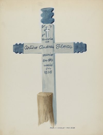 Cruz de madera hecha y pintada a mano - Lápida, c. 1937 de Majel G. Claflin