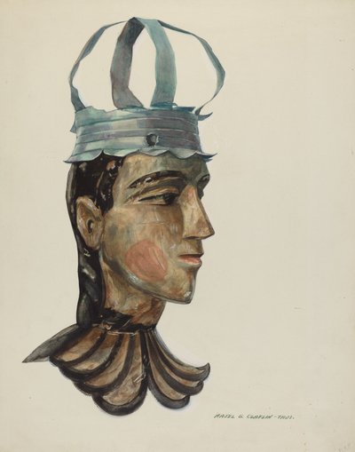 Cabeza de figura tallada con corona de estaño, 1935-1942 de Majel G. Claflin