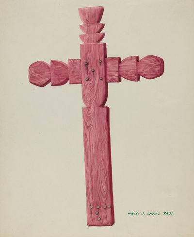 Cruz de madera roja usada como lápida, c. 1937 de Majel G. Claflin