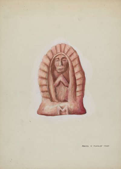 Pequeña estatua de Guadalupe tallada en piedra de Majel G. Claflin