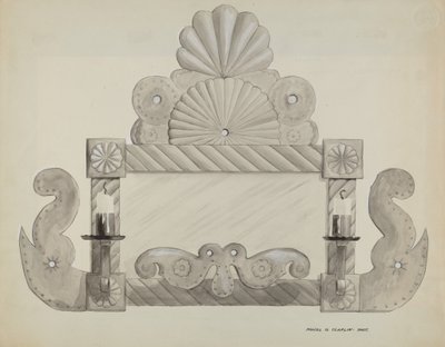 Marco de espejo de estaño con 2 soportes para velas de Majel G. Claflin