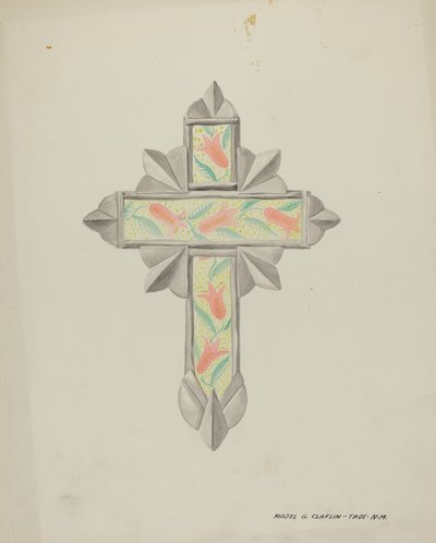 Cruz de estaño y papel pintado, c. 1937 de Majel G. Claflin