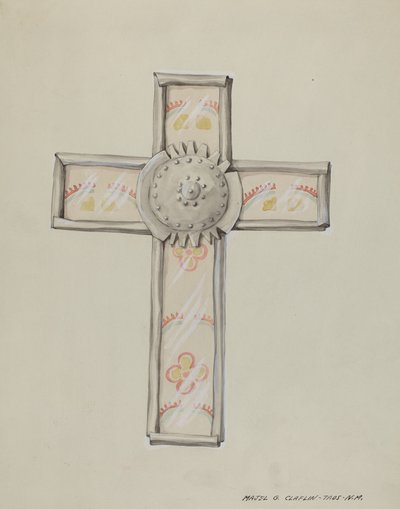 Cruz de estaño y papel tapiz, c. 1937 de Majel G. Claflin