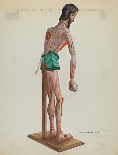 Cristo de madera, vista lateral pintada, c. 1937 de Majel G. Claflin