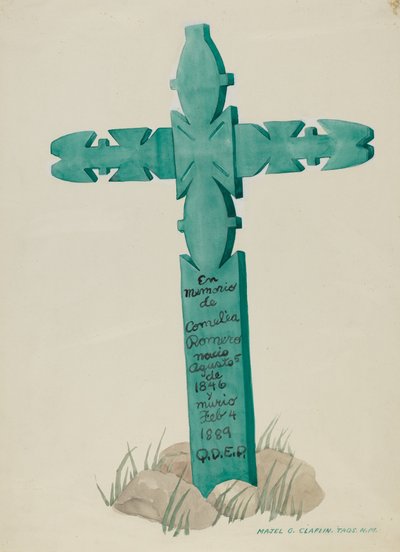 Cruz de madera, tallada, usada como lápida, c. 1937 de Majel G. Claflin