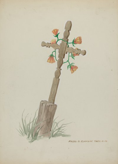 Cruz de madera usada como lápida, c. 1937 de Majel G. Claflin