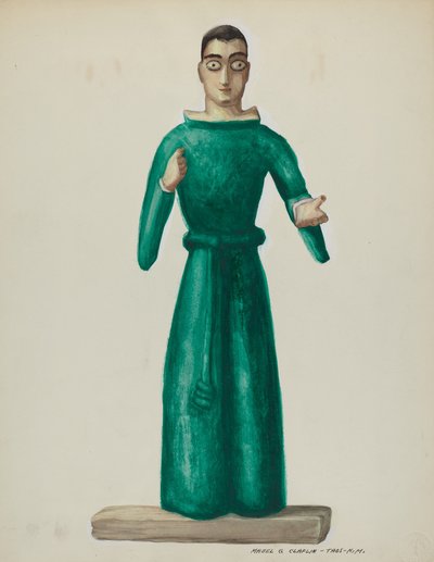 Santo de Madera en Vestido Verde Brillante de Majel G. Claflin