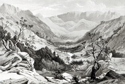 Vista entre Senafe y Rahaguddy grabada por James Ferguson de Major A.G.F. Hogg