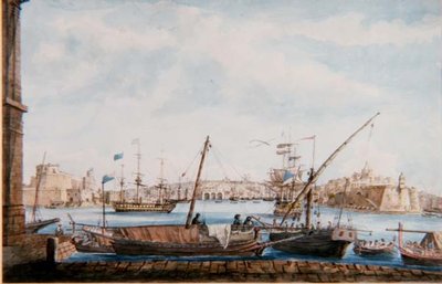 Vista del puerto de las galeras desde el lado de Valetta, c.1800 de Major James of Tolcross Weir