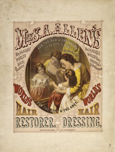 Restaurador de cabello mundial de la Sra. S. A. Allen, 1865 (litografía) de Major and Knapp Sarony