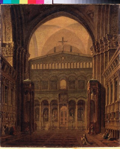 Interior del Templo de Jerusalén - Pintura de Maxim Nikiphorovich Vorobyev (Vorobiev) (1787-1855), óleo sobre lienzo de Maksim Nikiforovich Vorobiev
