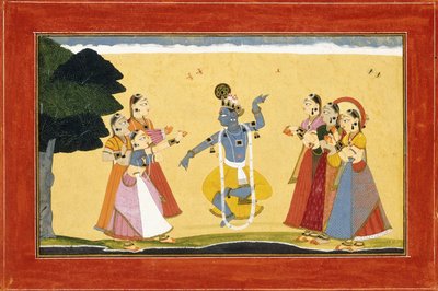 Krishna bailando ante las vaqueras mientras aplauden, c.1730-1735 de Manaku