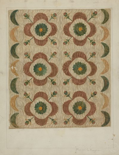 Cubrecama de Apliqué y Acolchado, 1935-1942 de Manuel G. Runyan