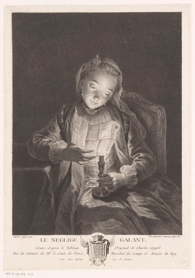 Chica leyendo una carta a la luz de las velas Le neglige gallant (título sobre objeto) de Manuel Salvador Carmona