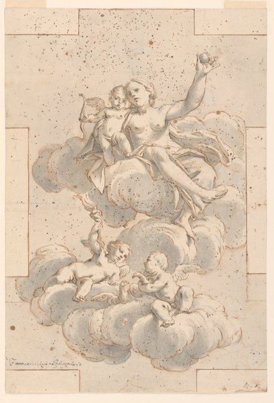 Diseño para una pintura de techo, Venus, Cupido y Putti de Marc Antonio Franceschini