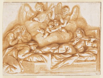 Diseño para una pintura mural monocromática, Iglesia de Corpus Domini, Bolonia, Italia, Muerte de Santa Caterina Vigri de Marc Antonio Franceschini