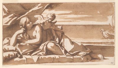 Estudio para una pintura sobrepuerta, Ariadna viendo la llegada del barco de Baco de Marc Antonio Franceschini
