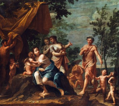 Apolo con tres gracias, Venus, Cupido y Pan de Marcantonio Franceschini