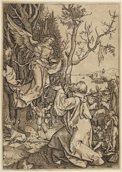 Aparición del ángel a Joaquín, lámina 2 de la Vida de la Virgen de Marcantonio Raimondi