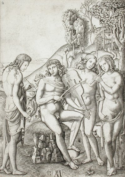 Apolo enseñando música a las Gracias de Marcantonio Raimondi