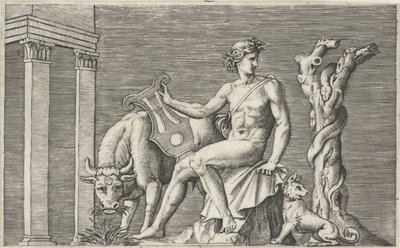 Apolo guarda el rebaño de Admetus Representaciones mitológicas a partir de antiguos bajorrelieves (título de la serie) de Marcantonio Raimondi