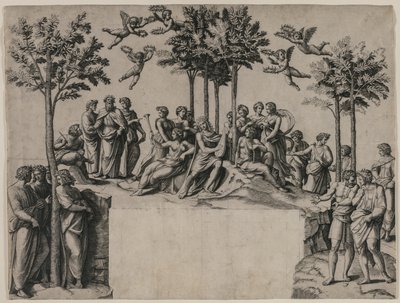 Apolo en el Parnaso de Marcantonio Raimondi