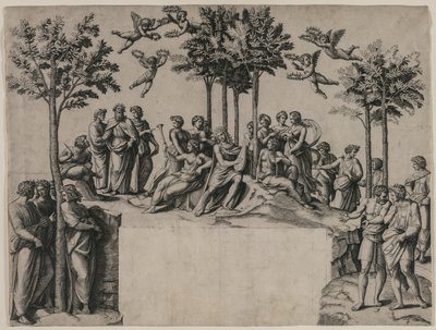 Apolo en el Parnaso, c. 1517-1520 de Marcantonio Raimondi