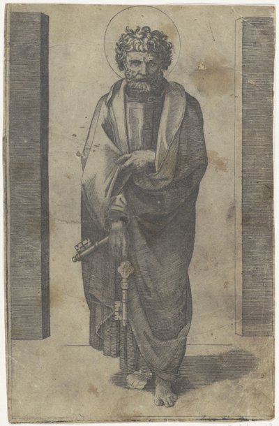 Apóstol Pedro con llaves Cristo y los Apóstoles (título de la serie) de Marcantonio Raimondi