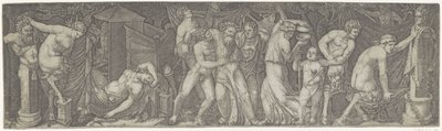 Bacanal con Baco borracho y sátiros y ménades de Marcantonio Raimondi