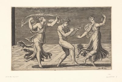 Sátiros y ménades danzantes de Marcantonio Raimondi