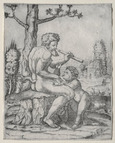 Fauno y niño, c. 1509 de Marcantonio Raimondi