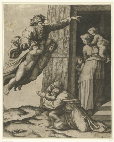 Dios se aparece a Noé después del diluvio de Marcantonio Raimondi