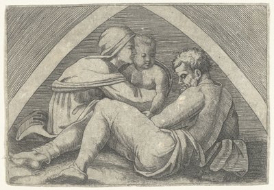 Sagrada Familia bajo un arco de Marcantonio Raimondi