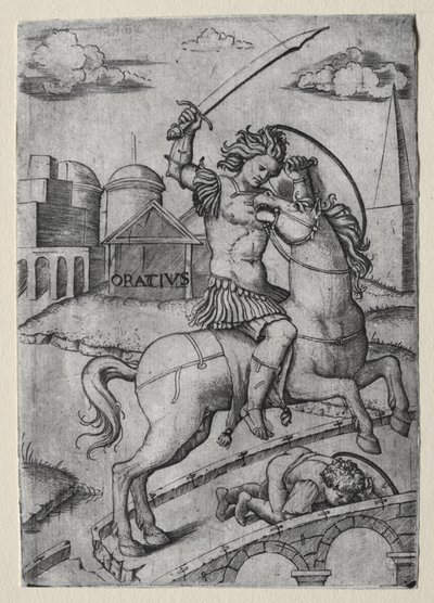 Horacio Cocles defendiendo el puente Sublicio de Marcantonio Raimondi