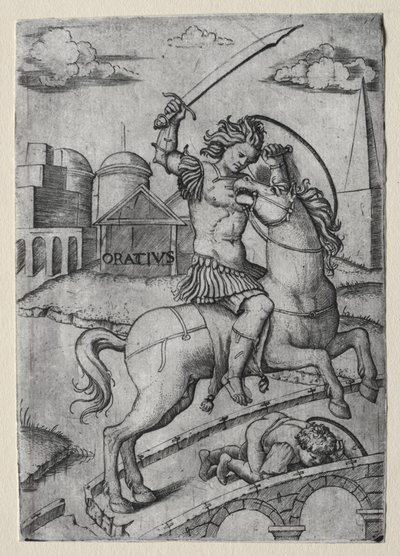 Horacio Cocles defendiendo el puente Sublicio de Marcantonio Raimondi