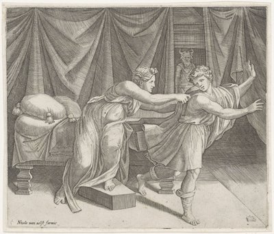 José y la esposa de Potifar de Marcantonio Raimondi
