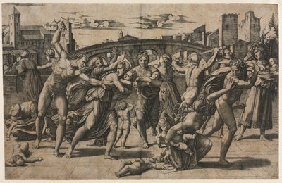 Masacre de los Inocentes con el Árbol de Navidad, c. 1511-1512 de Marcantonio Raimondi
