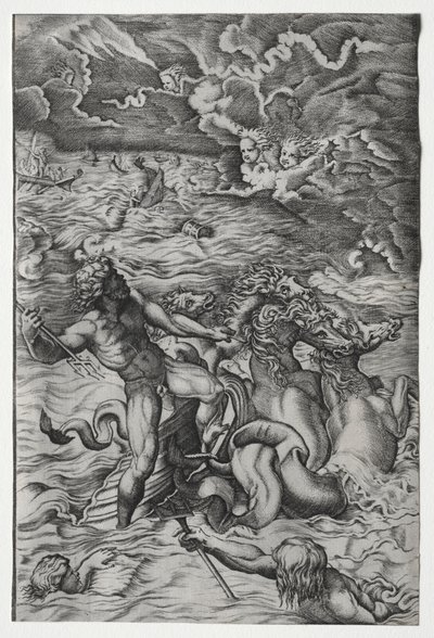 Neptuno Calmando la Tempestad que Eolo Levantó Contra la Flota de Eneas de Marcantonio Raimondi